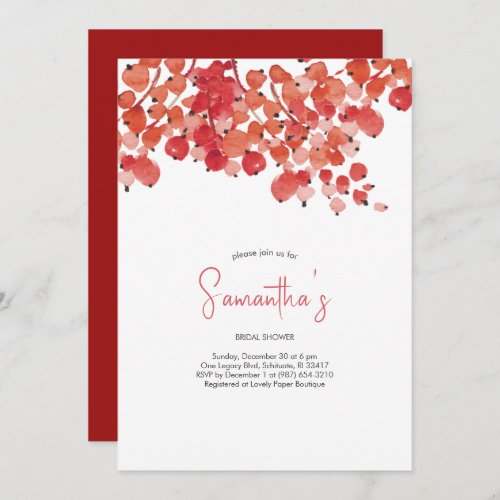 Bridal Shower Watercolor Berries Christmas Party Invitation