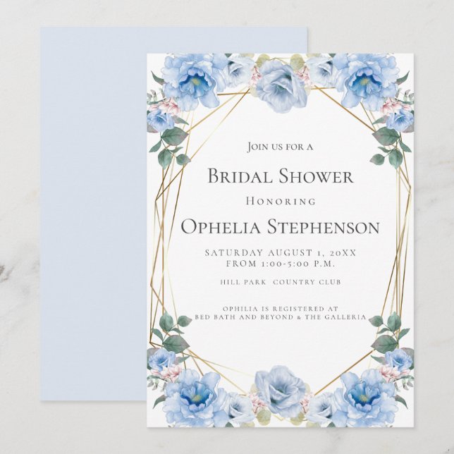 BRIDAL SHOWER | Watercolor Blue Flowers Invitation (Front/Back)