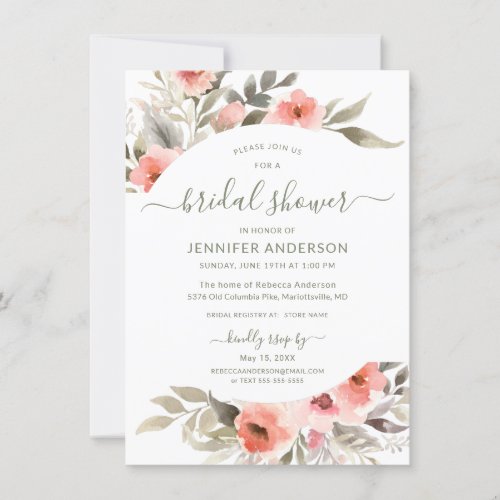 Bridal Shower Watercolor Blush Rose Wreath Invitation