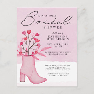 BRIDAL SHOWER   Watercolor Boot & Heart Bouquet Postcard