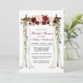 Bridal Shower Watercolor Burgundy Floral Canopy Invitation (Standing Front)