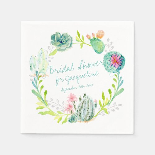 Bridal Shower Watercolor Cactus Succulent Desert Paper Napkins