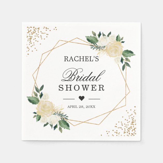 Bridal Shower Watercolor Chic Gold Glitters Floral Napkin