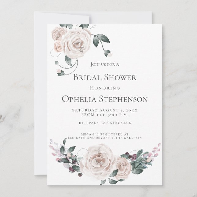 Bridal Shower | Watercolor Dusty Rose Announcement (Front)