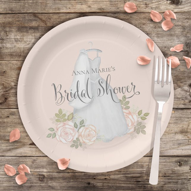 Bridal Shower Watercolor Elegant Modern Floral Paper Plates (Creator Uploaded)