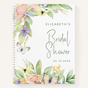 Bridal Shower Watercolor Floral Butterfly Wedding Notebook