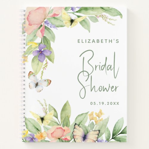 Bridal Shower Watercolor Floral Butterfly Wedding Notebook