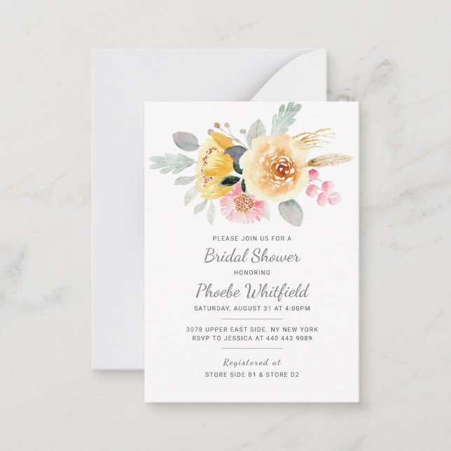 Bridal Shower Watercolor Floral Modern Botanical Note Card (Front)