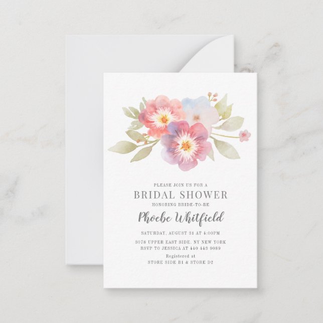 Bridal Shower Watercolor Floral Modern Botanical Note Card (Front)
