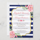Bridal Shower Watercolor Floral Navy Blue Stripes