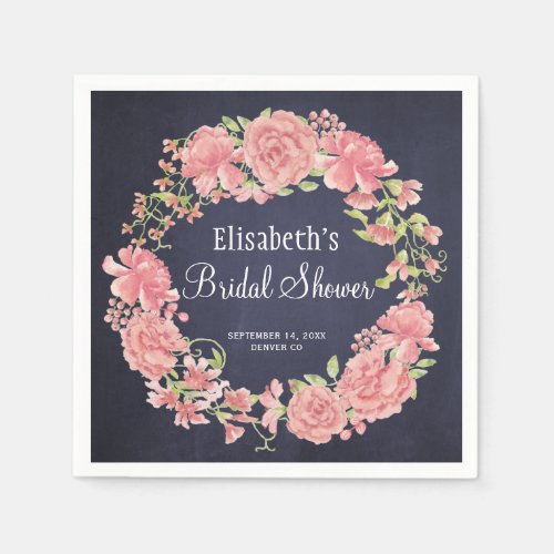 Bridal shower watercolor floral pink rustic napkins