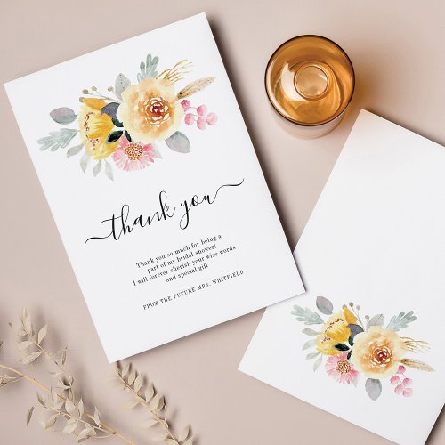 Bridal Shower Watercolor Floral Thank You Card