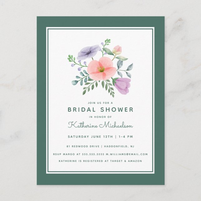 BRIDAL SHOWER | Watercolor Flower Bouquet Postcard (Front)