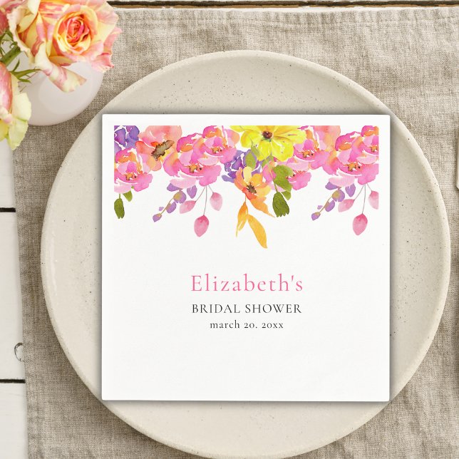 Bridal Shower watercolor flowers yellow and pink Napkins (Creator Uploaded)