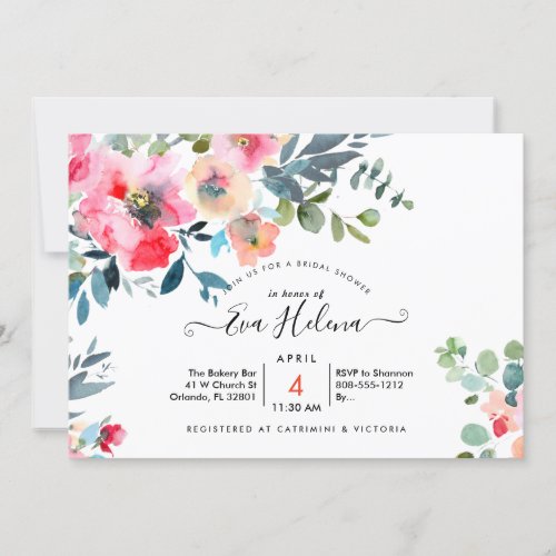 Bridal Shower Watercolor Garden Roses Red Ombre Invitation