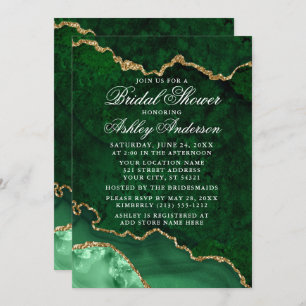 Bridal Shower Watercolor Green Gold Marble Geode Invitation