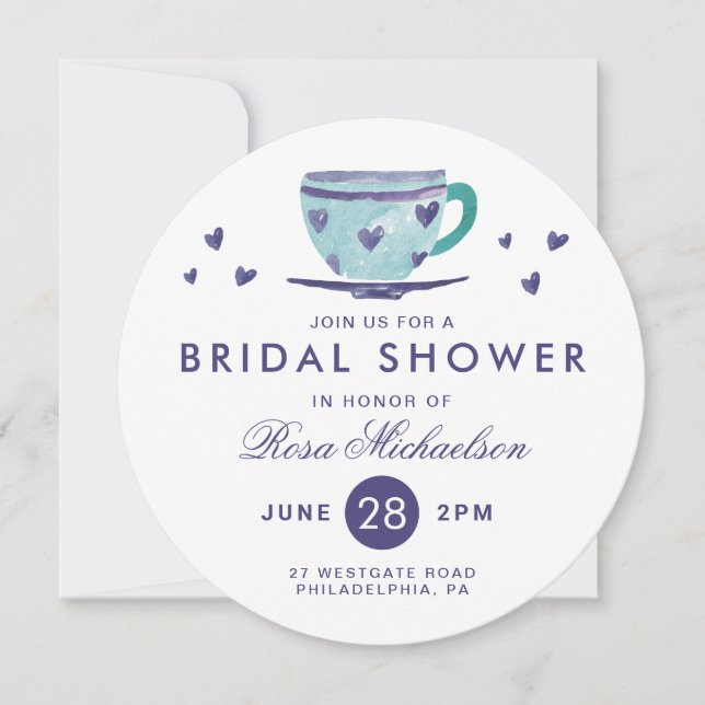 BRIDAL SHOWER | Watercolor Hearts Coffee Cup Invitation (Front)