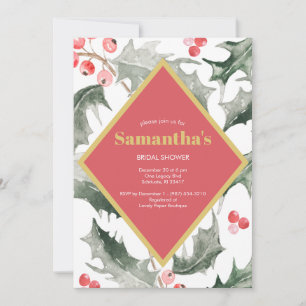 Bridal Shower Watercolor Holly Christmas Invitation