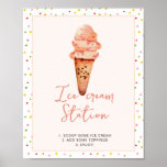 Bridal shower watercolor Ice Cream Station  Poster<br><div class="desc">She's been scooped up! themed Bridal shower watercolor Ice cream station poster/sign</div>
