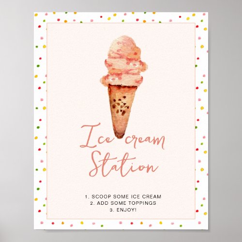 Bridal shower watercolor Ice Cream Station  Poster