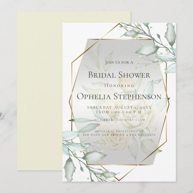 BRIDAL SHOWER | Watercolor Ivory Yellow Blush Rose Invitation (Front/Back)