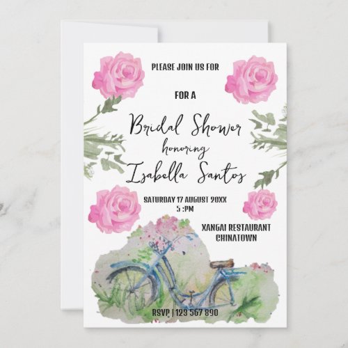 Bridal shower watercolor ladies bike invitation