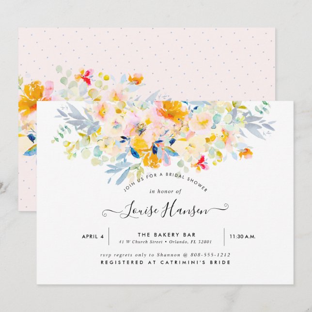 Bridal Shower, Watercolor Midsummer Blush Cream Invitation (Front/Back)