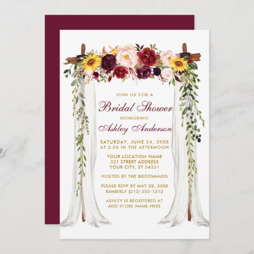 Bridal Shower Watercolor Mixed Floral Canopy Gold Invitation