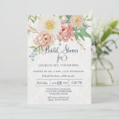 Bridal Shower Watercolor Navy Blue n White Floral Invitation (Standing Front)
