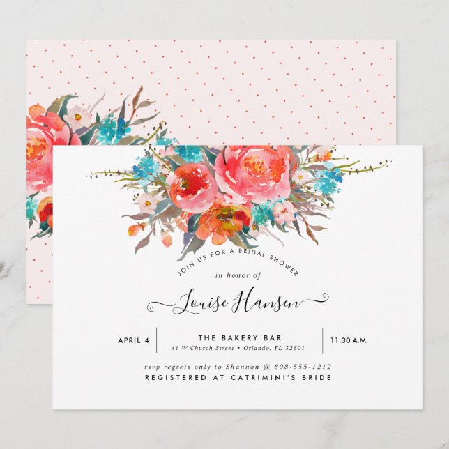 Bridal Shower, Watercolor Orange Peonies Invitation (Front/Back)