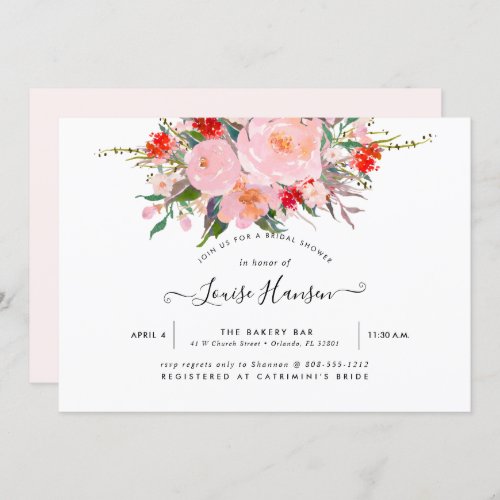 Bridal Shower Watercolor Pale Pink Peonies Invitation