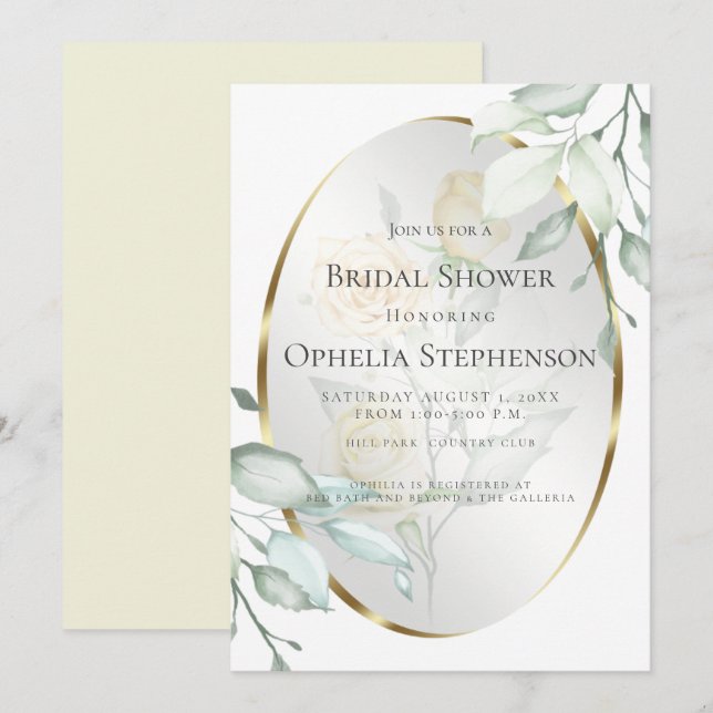 BRIDAL SHOWER | Watercolor Pale Yellow Rose Invitation (Front/Back)