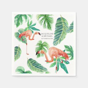 Bridal Shower Watercolor Pink Flamingo Leaf Napkins
