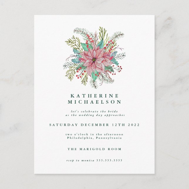 BRIDAL SHOWER | Watercolor Poinsettia Floral Postcard (Front)