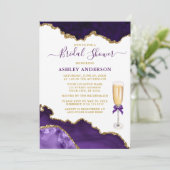Bridal Shower Watercolor Purple Marble Geode Gold Invitation (Standing Front)