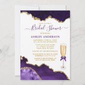 Bridal Shower Watercolor Purple Marble Geode Gold Invitation (Front)