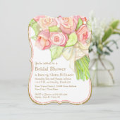 Bridal Shower Watercolor Rose Bouquet Satin Pearls Invitation (Standing Front)