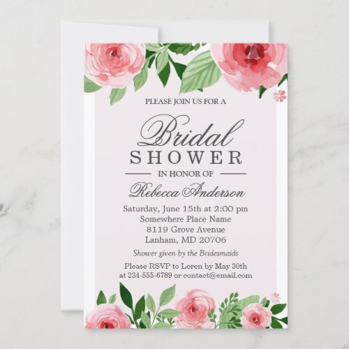 Bridal Shower Watercolor Rose Flowers Botanical Card
