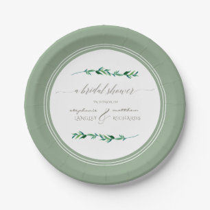 Bridal Shower Watercolor Simple Leaf Modern Art Paper Plates