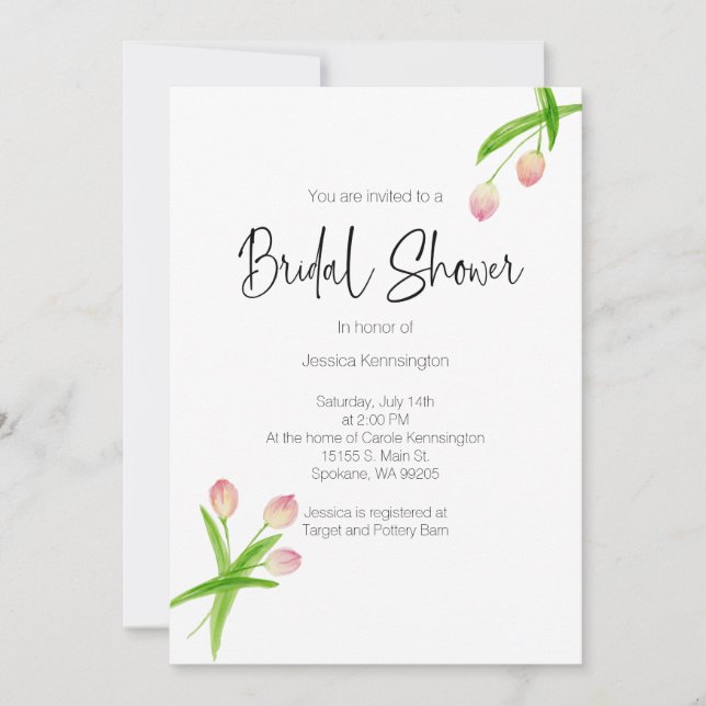 Bridal Shower Watercolor Spring Tulips Invitation (Front)