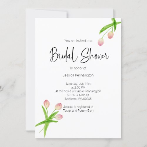 Bridal Shower Watercolor Spring Tulips Invitation