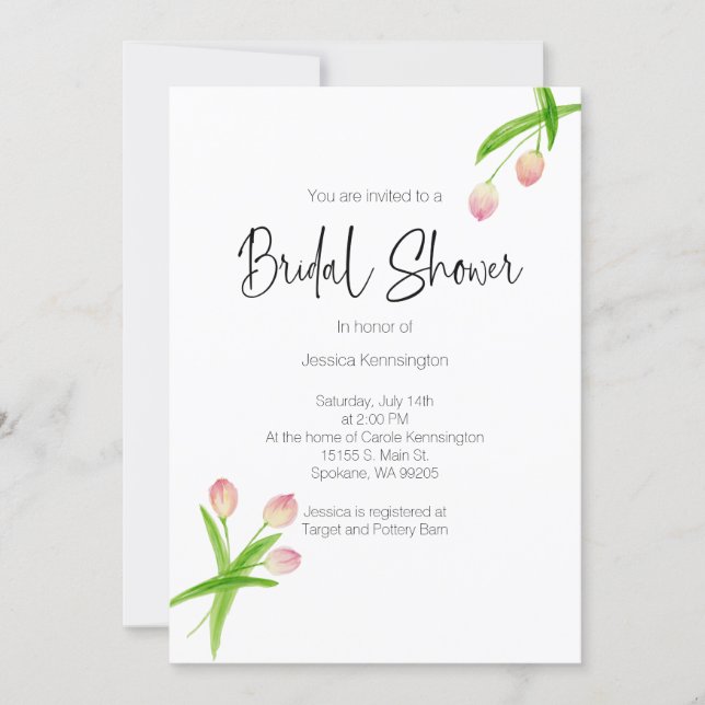 Bridal Shower Watercolor Spring Tulips Invitation (Front)