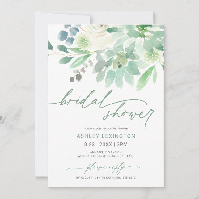 Bridal Shower Watercolor Succulent Greenery Invitation (Front)
