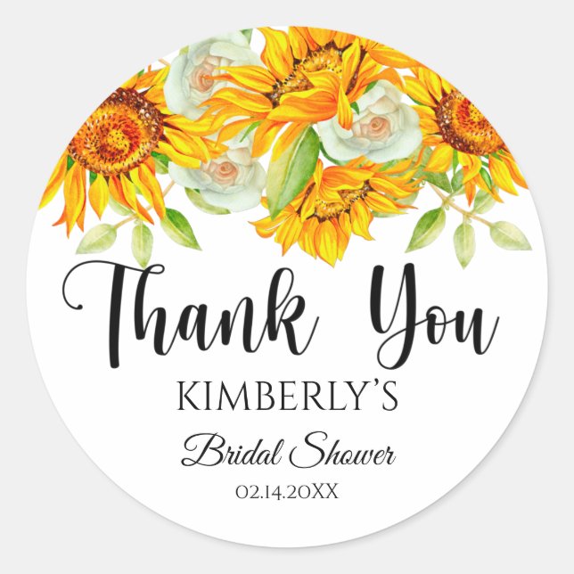 Bridal Shower Watercolor Sunflowers Sticker (Front)