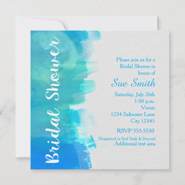 BRIDAL SHOWER Watercolor Tropical Blue Invitation (Front)