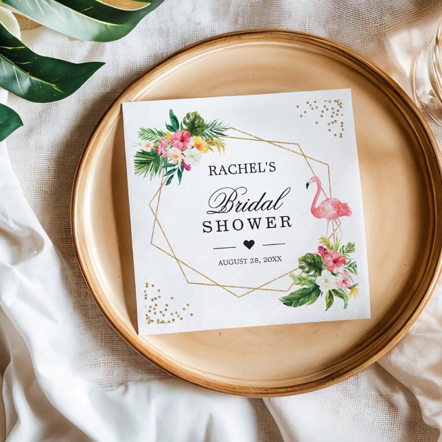 Bridal Shower Watercolor Tropical Flamingo Floral Napkins (Creator Uploaded)