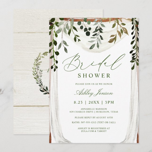 Bridal Shower Watercolor Vines Canopy Arbor Boho Invitation (Front/Back)
