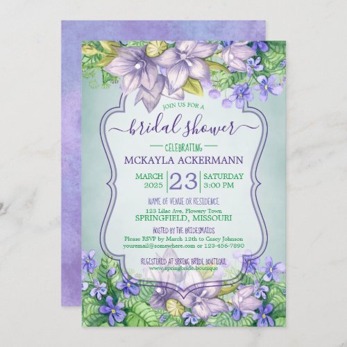 Bridal Shower Watercolor Violets Spring Wedding Invitation