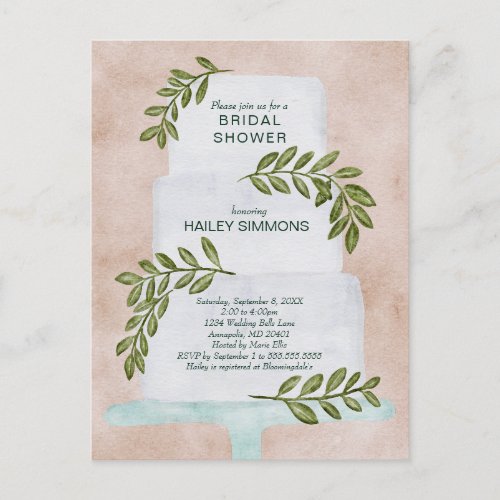 Bridal Shower Watercolor Wedding Cake Invitation Postcard