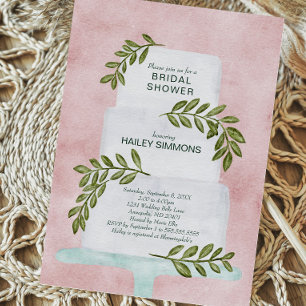 Bridal Shower Watercolor Wedding Cake w/ Greenery Invitation